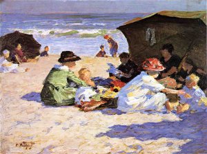 A Day at the Seashore by Edward Potthast Oil Painting Reproduction