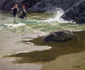 Bathers by a Rocky Coast by Oil Painting Reproduction