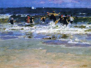 Beach Scene, Jumping in the Surf by Oil Painting Reproduction