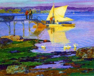 Boat at Dock by Oil Painting Reproduction