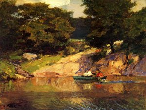 Boating in Central Park by Oil Painting Reproduction