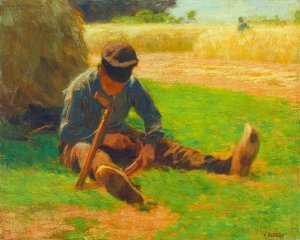 Boy Sharpening a Sickle by Oil Painting Reproduction