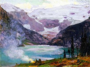 Camp by Lake Louise by Oil Painting Reproduction