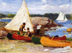 Canoes and Sailboats by Oil Painting Reproduction