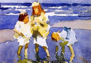 Children at the Shore by Oil Painting Reproduction