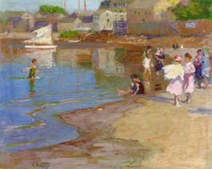 Children Playing at the Beach by Edward Potthast Oil Painting Reproduction