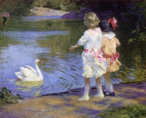 Children with a Swan by Edward Potthast Oil Painting Reproduction