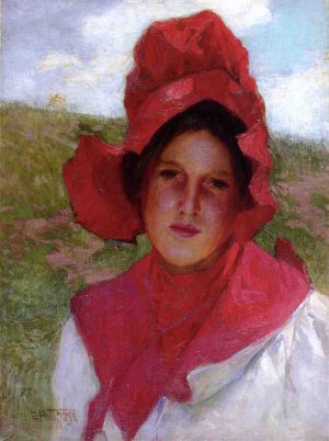 Girl in a Red Bonnet by Oil Painting Reproduction