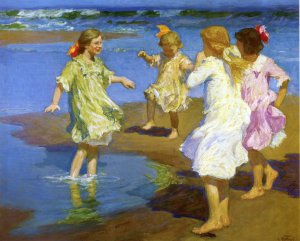 Girls at the Beach by Edward Potthast Oil Painting Reproduction