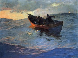 Struggle for the Catch by Edward Potthast Oil Painting Reproduction