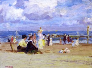 Sunday at the Beach by Oil Painting Reproduction