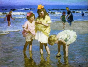 Three Girls at the Seashore by Edward Potthast Oil Painting Reproduction